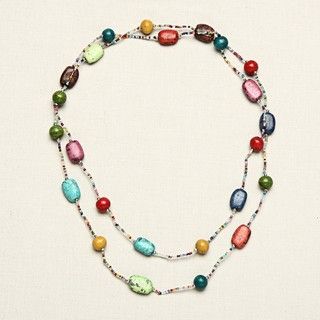 Clay and Glass Multicolor Beaded Long Necklace (India)
