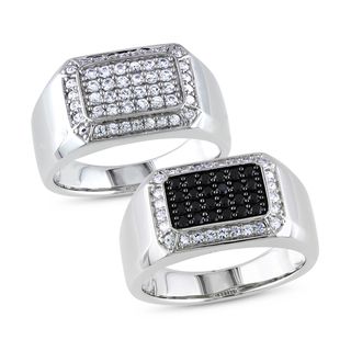 Miadora Sterling Silver Mens Black or White Pave Gemstone Ring