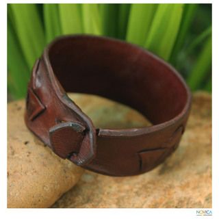 Handcrafted Leather Mens Ayutthaya Brown Bracelet (Thailand