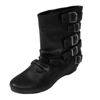 Collection. Buckle Accent Crinkle Vamp Hidden Wedge Boot Shoes