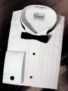Wing Collar Tuxedo Shirt with a Distinctive 3/4 Pleated