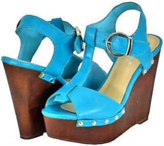  Breckells Leslie 82 Turquoise Women Wedge Sandals, 7.5 M US Shoes