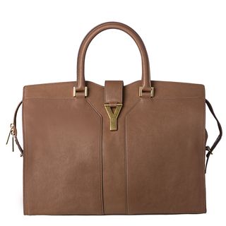 Yves Saint Laurent Cabas Y Large Taupe Leather Tote Bag