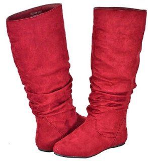  Bamboo Rebeca 02R Red Faux Suede Women Casual Boots, 10 M US Shoes