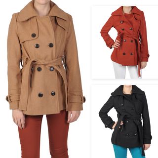 Journee Collecion Juniors Double Breasted Belted Wool Coat
