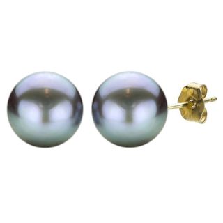 DaVonna 14k Gold Grey Freshwater Pearl Stud Earrings (10 11 mm