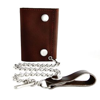 H2W Mens Black Leather Chain Tri fold Wallet