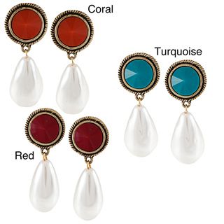 Kenneth Jay Lane Goldtone Color Resin and Pearl Drop Earrings