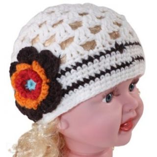 Cute Stripe Single Flower Hand Crochet Acrylic Baby Beanie