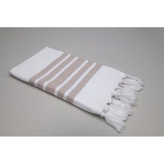 Handwoven Striped Tan/White 100 percent Turkish cotton Fouta Towel