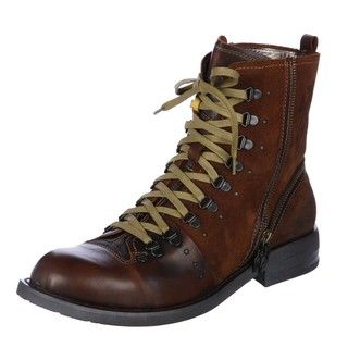 Mark Nason Mens Vino Leather and Suede Lace up Zipper Boots