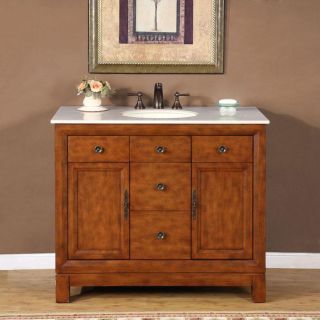 Silkroad Exclusive Marble Stone Top 42 inch Single sink Cabinet