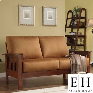 ETHAN HOME Hills Mission Style Oak and Rust Loveseat