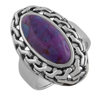 Fremada Sterling Silver Rimmed Oval Purple Turquoise Ring