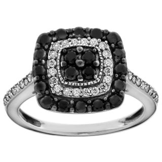 10k White Gold 1ct TDW Black And White Diamond Square Fashion Ring ( H