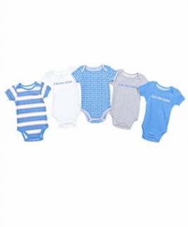 Calvin Klein 5 Pack of Baby infant bodysuits in White,Blue