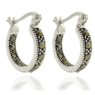Silver Overlay Marcasite Hoop Earrings