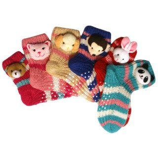 Animal Face Thick Knit 6 Pack Footie Slipper Socks Shoes