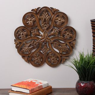 Wood Carved Poppy Wall Panel (India)