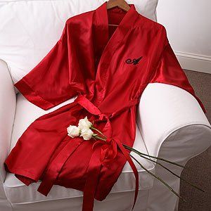 Personalized Red Satin Kimono Robe for Her: Clothing