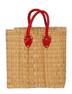 Straw Shopping Bag w/ Red Leather Handles 13Lx12Wx12H Shoes