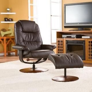 Gramercy Brown Leather Recliner and Ottoman