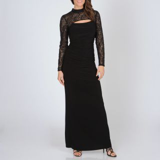 Cachet Womens Black Lace Mock Shrug Shirred Gown Today: $126.99 4.5