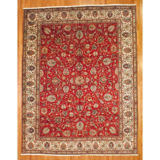 Persian Hand knotted Red Tabriz Wool Rug (113 x 148)
