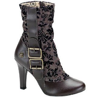  Womens Demonia TESLA 106 Steampunk Tweed Mid Caft Boots Shoes