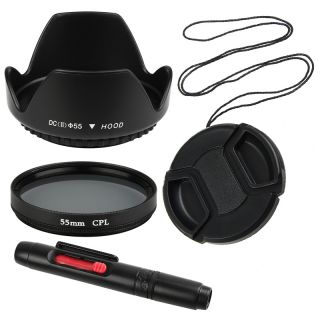 Filter/ Cap/ Cleaning Pen/ Lens Hood for Canon T3/ T3i for 55 mm Lens