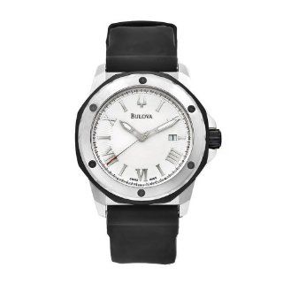 Bulova Mens 65B107 Black Rubber Swiss Automatic White Dial Watch