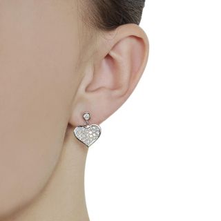 Journee Collection Silvertone Pave set CZ Heart Earrings