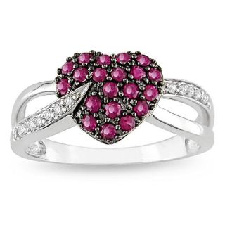 10k White Gold Created Ruby and Diamond Accent Heart Ring