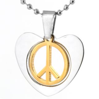 Stainless Steel Goldtone Peace Sign and Heart Necklace Today $9.99 4