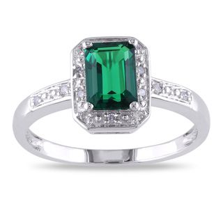 Miadora 10k White Gold Created Emerald and Diamond Accent Ring