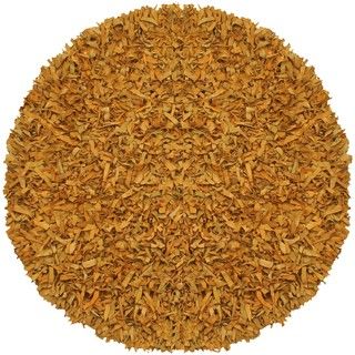 Hand tied Pelle Gold Leather Shag Rug (8 Round)