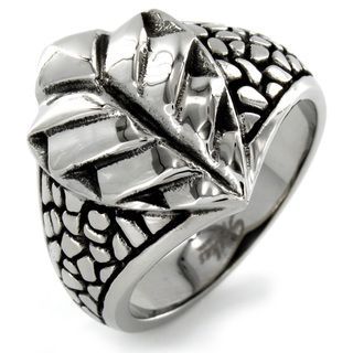 Stainless Steel Cast Leaf and Stone Ring