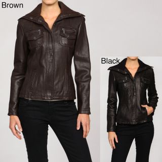 MICHAEL Michael Kors Womens Knit Collar Leather Jacket