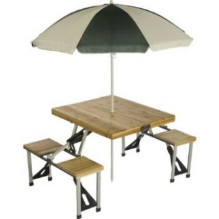 Picnic Plus Folding Picnic Table with Umbrella   Natural