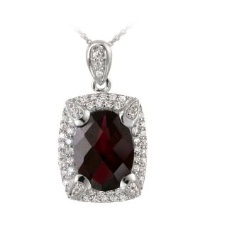 Glitzy Rocks Rhodium plated Lab created Ruby and CZ Accent Necklace (7