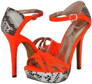 Qupid Glitter 120 Neo Orange Women Platform Sandals Shoes