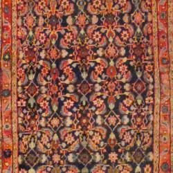 Persian Hand knotted Hamadan Navy/ Peach Wool Rug (35 x 136