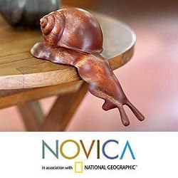 Suar Wood Peek a Boo Snail Sculpture (Indonesia)
