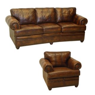 Tudor Bourbon Hand rubbed Italian Leather Sofa and Chair