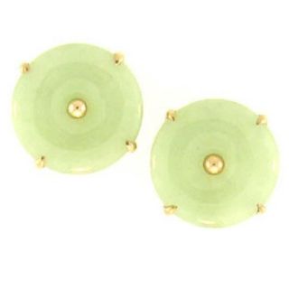 Mason Kay 14k Yellow Gold Green Jadeite Jade Disc Earrings