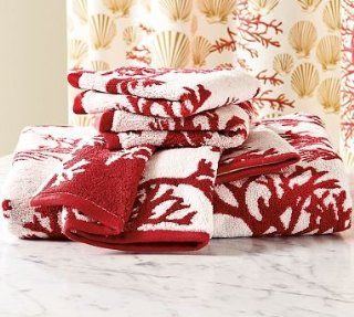 Pottery Barn Coral Jacquard Bath Towels