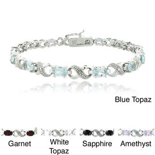 Glitzy Rocks Silvertone Gemstone and Diamond Infinity Bracelet