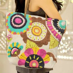 Cotton Dayal Bagh Flowers Large Tote Handbag (India) Today $58.99