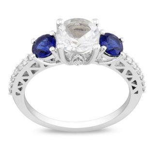 Miadora 10k White Gold Created Sapphire and 1/6ct TDW Diamond Ring (G