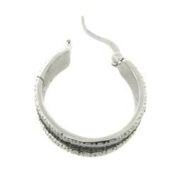 Sterling Silver Black and White Diamond Accent Triple Hoop Earrings